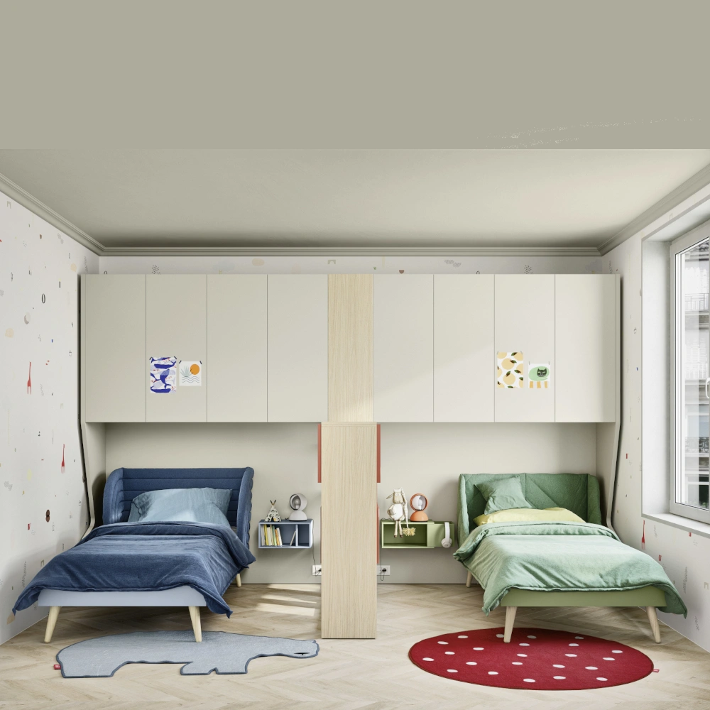 Cameretta a ponte letti con testata imbottita Nuk di Nidi 01 1000x 1000