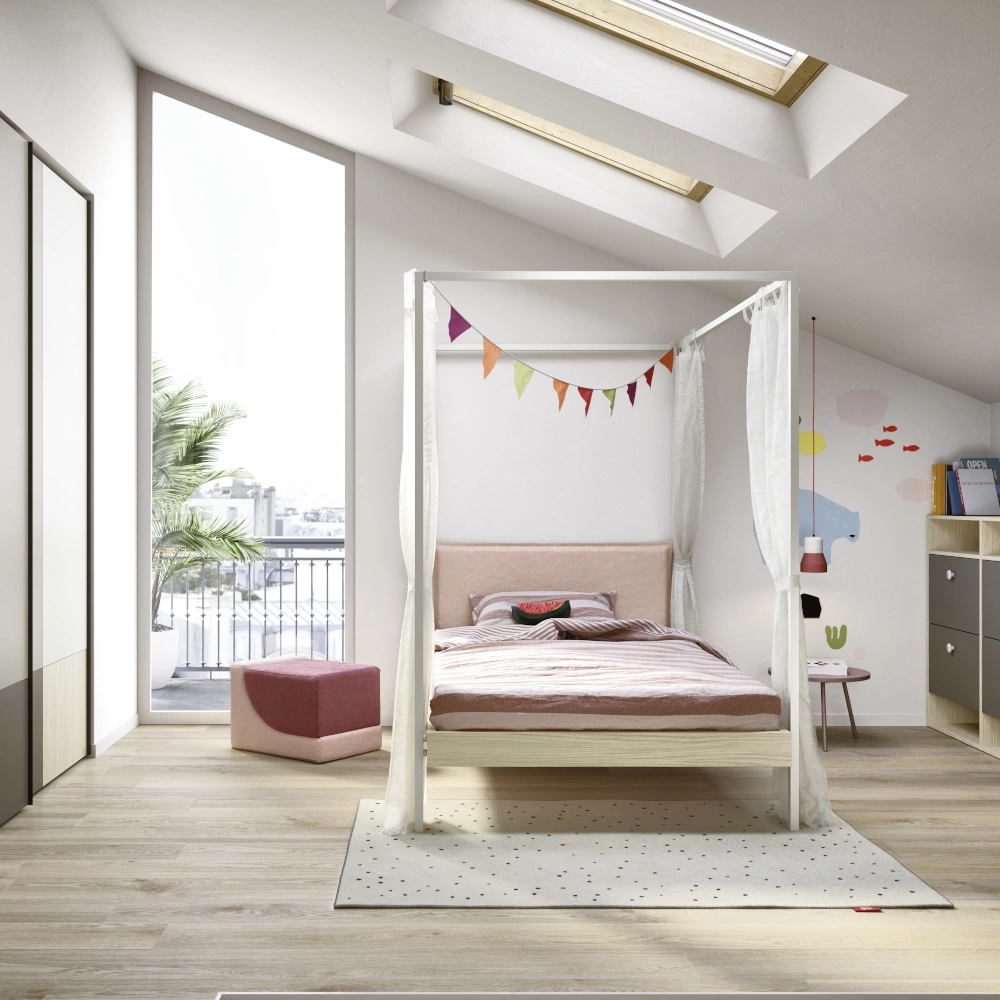 Cameretta moderna con letto a baldacchino Kap eleganza e design Nidi 01 1000x 1000