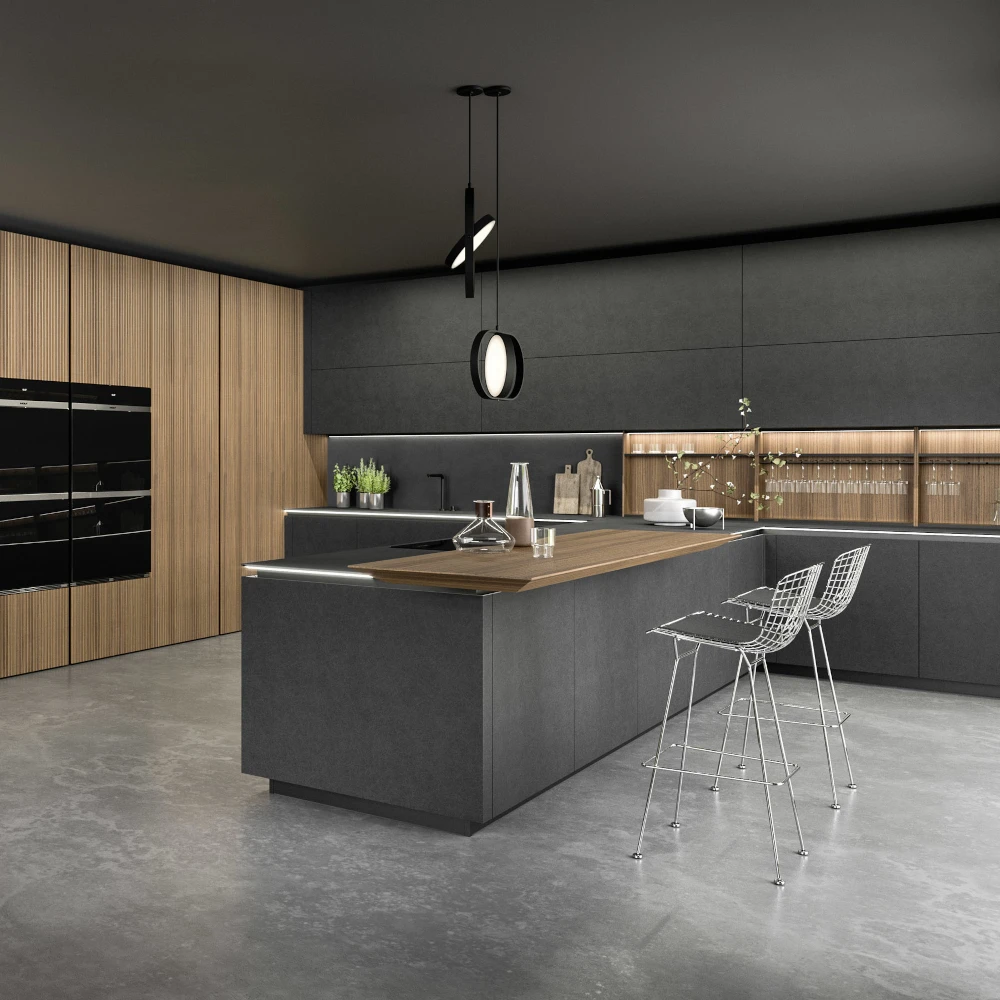 Cucina laccato effetto metallo con colonne a tutta altezza Snaidero Link 01 1000x 1000