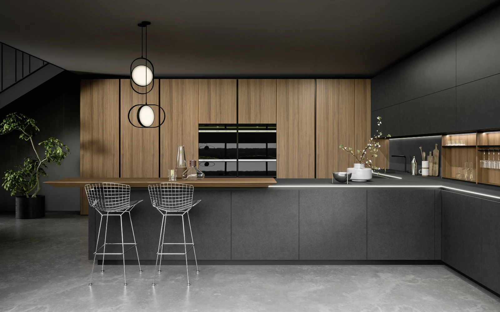 Cucina laccato effetto metallo con colonne a tutta altezza – Snaidero Link 02 1600x 1000