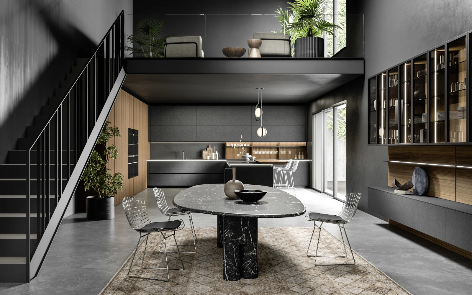 Cucina laccato effetto metallo con colonne a tutta altezza – Snaidero Link 03 1600x 1000