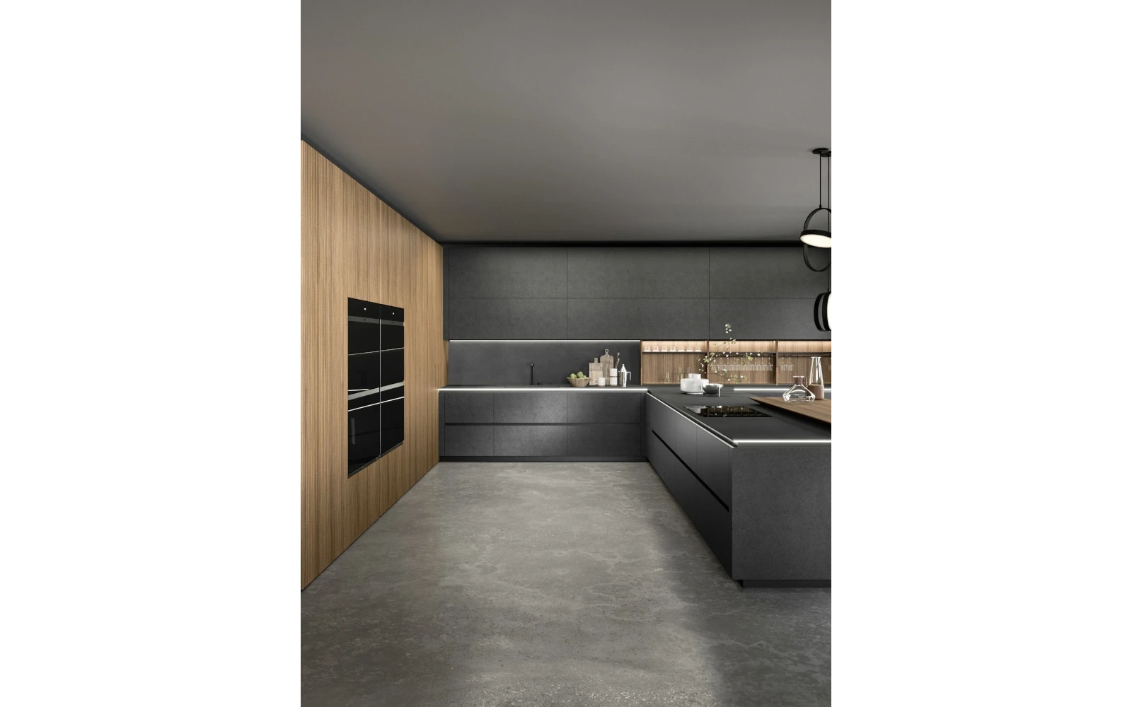 Cucina laccato effetto metallo con colonne a tutta altezza – Snaidero Link 05 1600x 1000