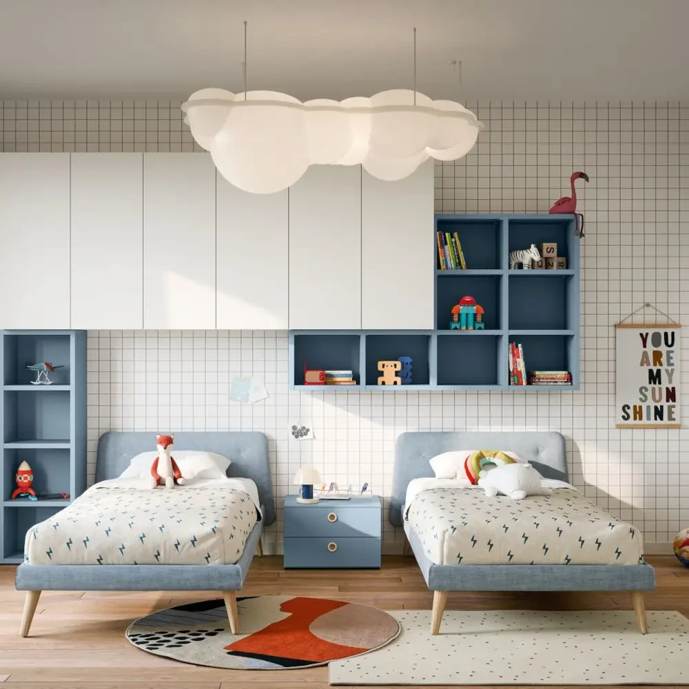 Letto singolo testata imbottita Cleo della Nidi cameretta 01 1000x 1000