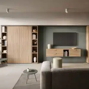 Modello Librerie Cinquantatré Parete attrezzata con letto ribaltabile e tavolo