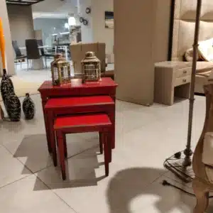 Tris Tavolini – Set Classico in Legno Rosso Origine in Offerta Outlet
