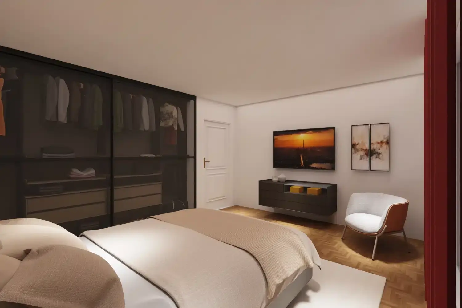 Progetto camera da letto ad Aversa con cabina e porte scorrevole